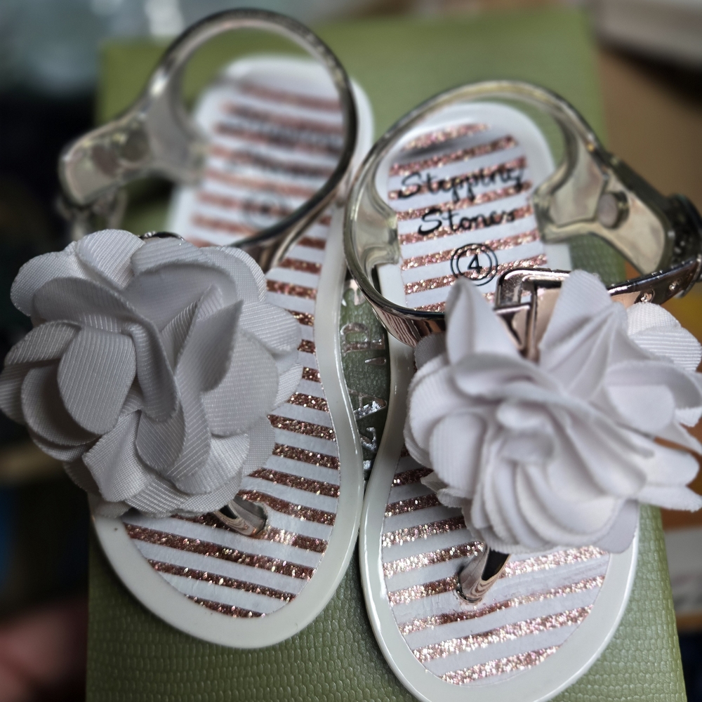 White Baby Sandals with Flower Accent